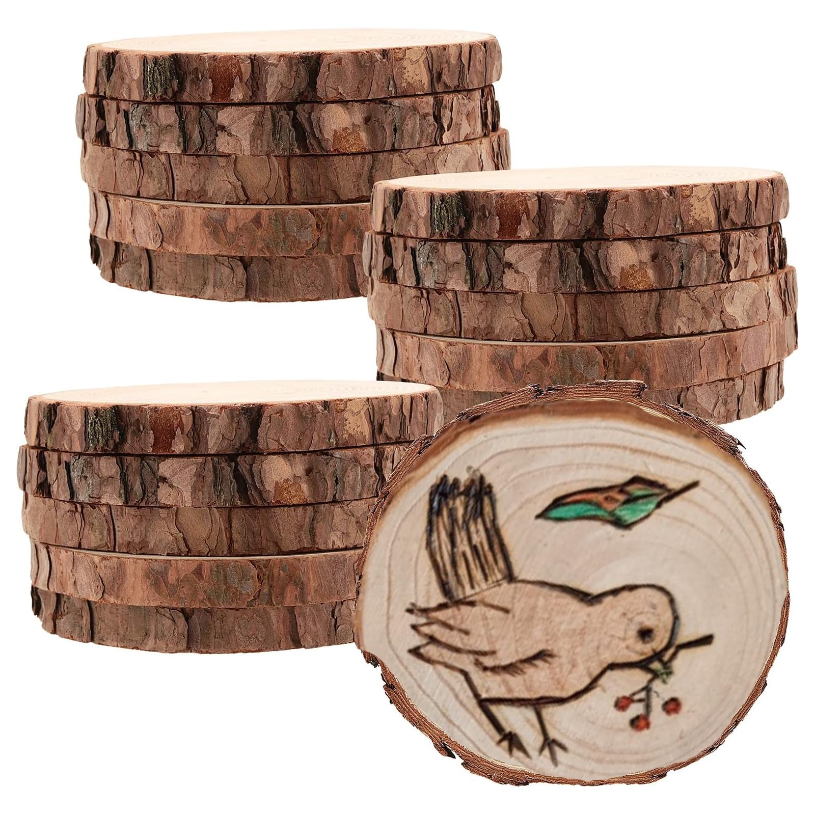 ZOENHOU 16 Pcs 14-15cm Natural Wood Slice, 5.5" - 6" Diameter Log Slices, Unfinished Wooden Circles for Crafts, Painting, Wedding, DIY, Ornaments, Placemats, Coaster