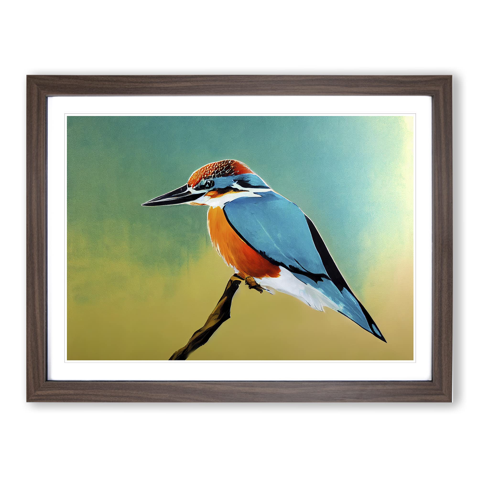 Delightful Kingfisher Bird Framed Print | A4 Walnut Framed Wall Art | Ready to Hang | Modern Nature Picture | Living Room Bedroom Lounge Office