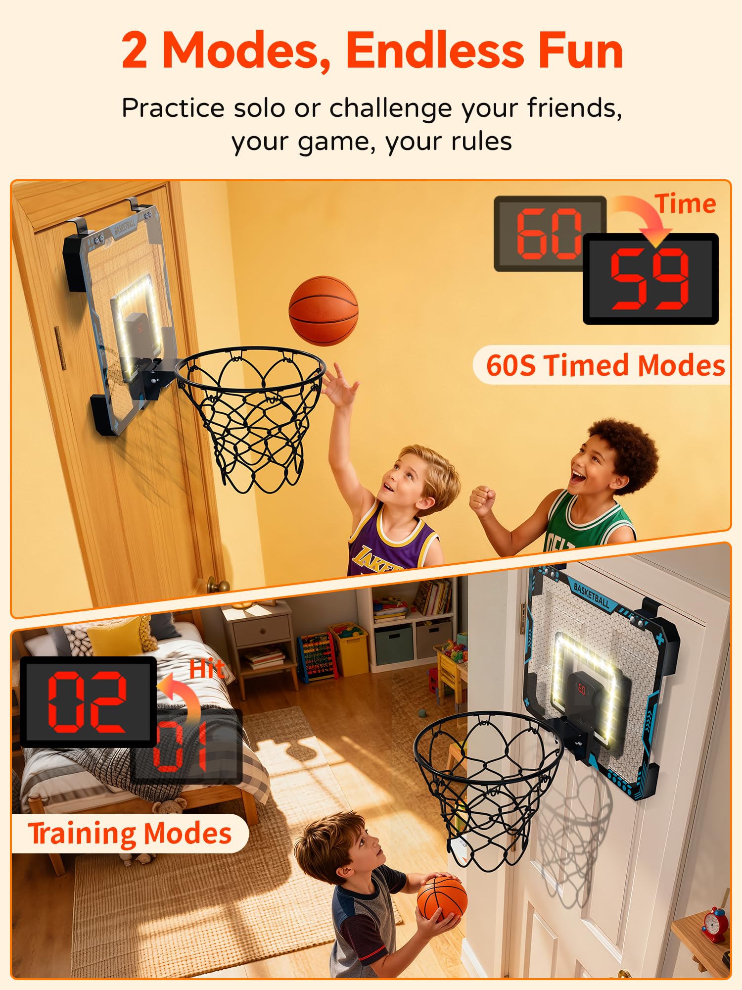 Mini Basketballkorb Indoor Kinder fürs Zimmer, Basketball Korb mit Elektronische Anzeigetafel, Faltbar, 3 Basketball, Sport Basketball Spielzeug Geschenke für Jungs Jungen (Blau) 6