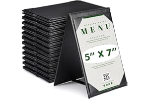 LAIAMER 9 Pack Leatherette Table Tents Menu Holders Black PU Leather Menu Covers Bulk Double Sided A-Frame Menu Sign Holders for Restaurant Coffee Cafe Bar Wedding Supplies