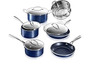 Granitestone 10 Pc Pots and Pans Set Non Stick Cookware Set, Kitchen Cookware Sets, Pot and Pan Set, Pot Set, Diamond Coated Nonstick Cookware Set with Lids, Non Toxic, Dishwasher Safe, Blue
