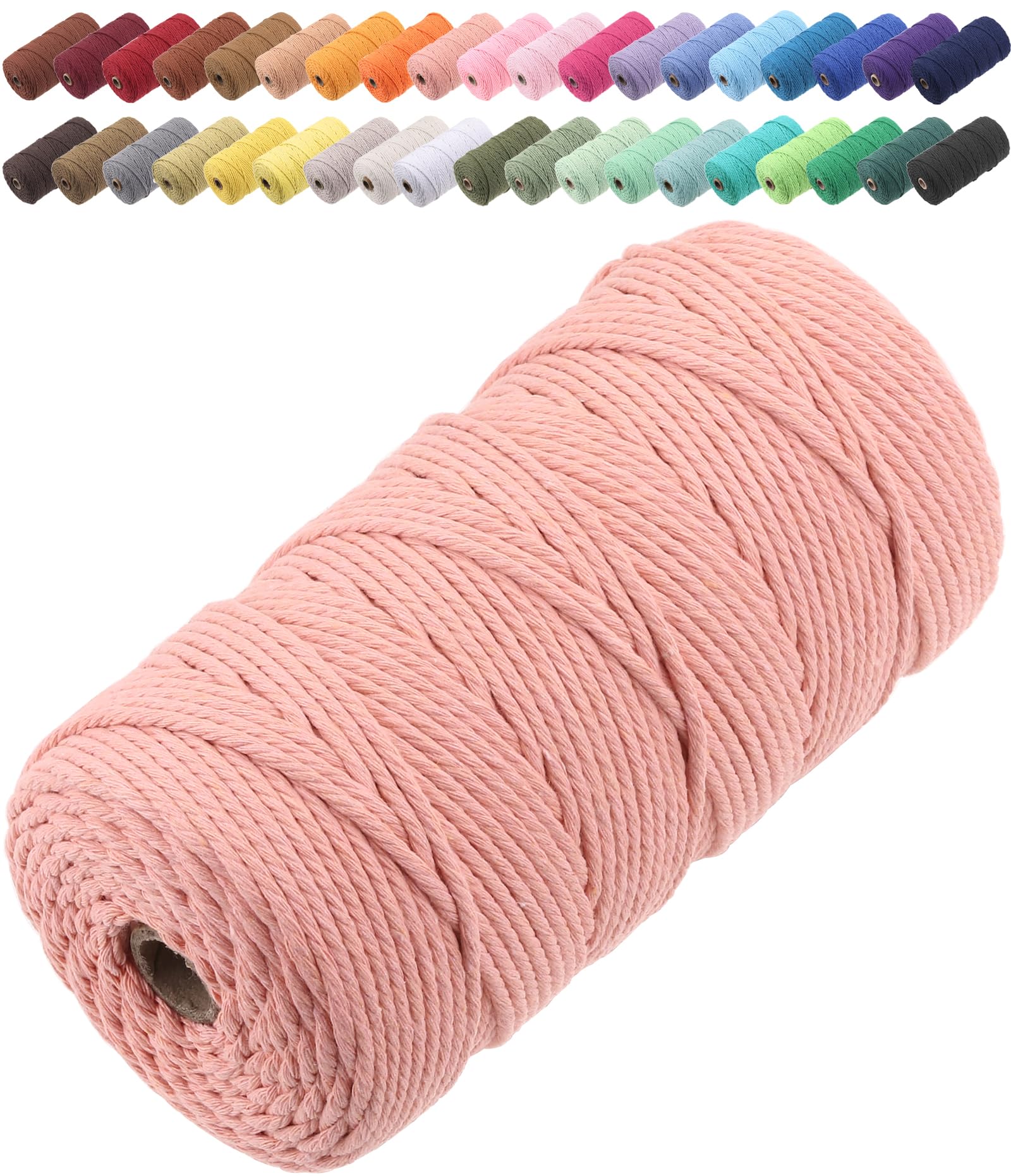 GOHOF Macrame Cord 3mm x 150m Premium Cotton Macrame Rope, 4 Strand Twisted Soft Cotton Cord, One of The Most Perfect Materials for Macrame Art, Cotton String Without Chemicals (Brick Pink) — image 1