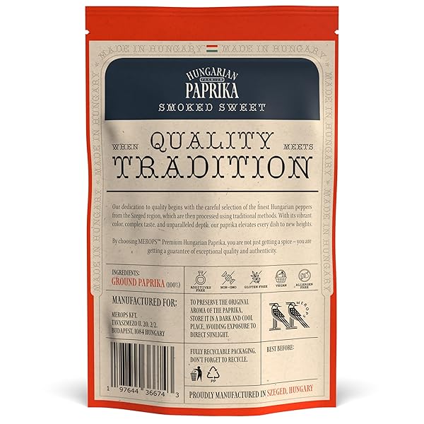 PREMIUM SMOKED SWEET HUNGARIAN PAPRIKA POWDER (4 OZ) – NON-GMO – VIBRANT DEEP RED COLOR – ORIGIN: SZEGED REGION, HUNGARY – AUTHENTIC SEASONING SPICE IN RESEALABLE BAG BY MEROPS