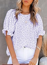 Dokotoo Womens Tops Cute Floral Print Round Neck