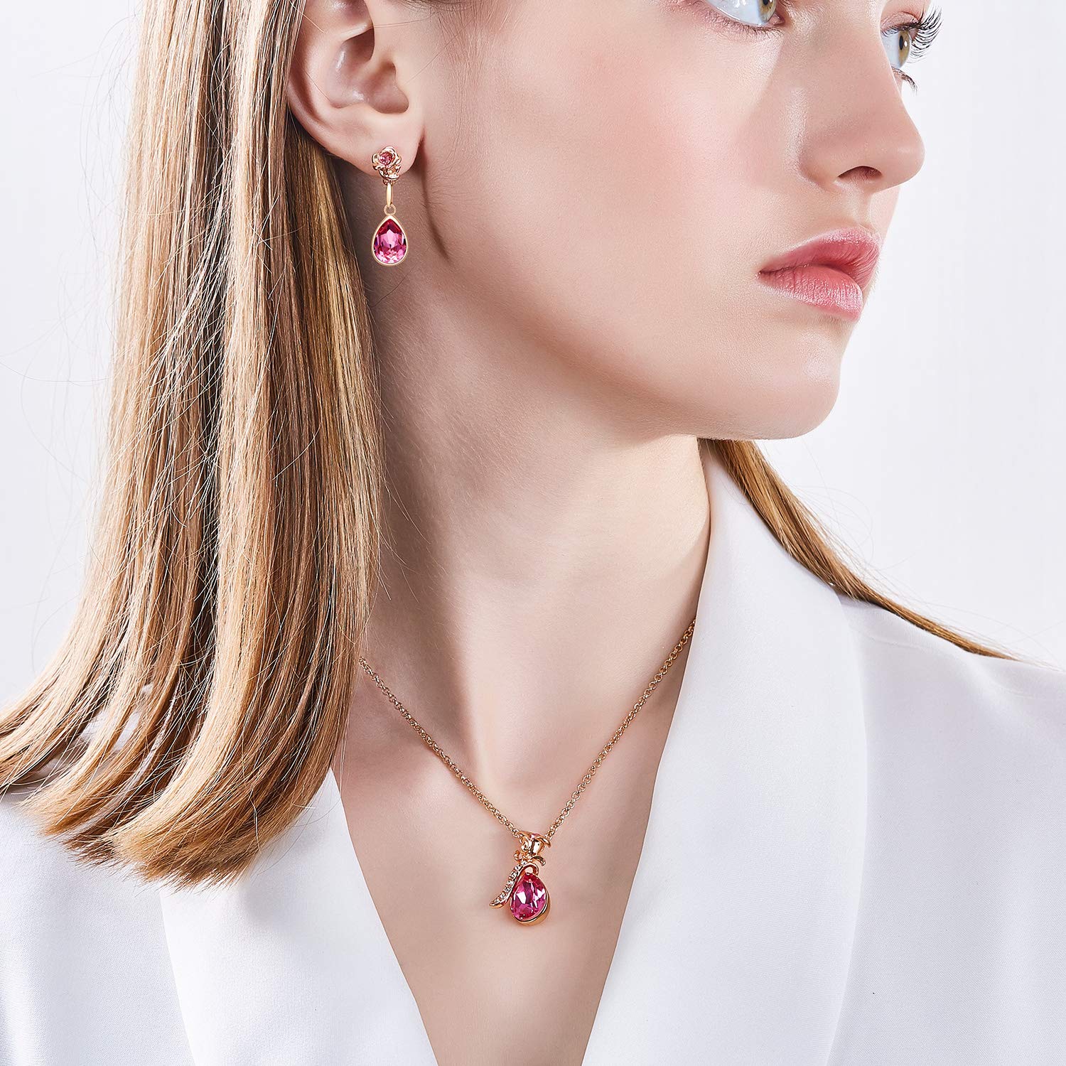 CDE Jewelry Set Flower Swarovski Necklace Earring Fashion Jewelry Gift for Women