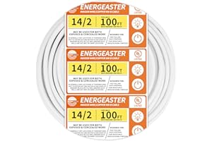 Energeaster Solid Indoor 14/2 W/G NMB Cable 100ft Coil，Electrical Wire 14 Gauge Wire 2 Conductors Non-Metallic with Ground Wire(White)