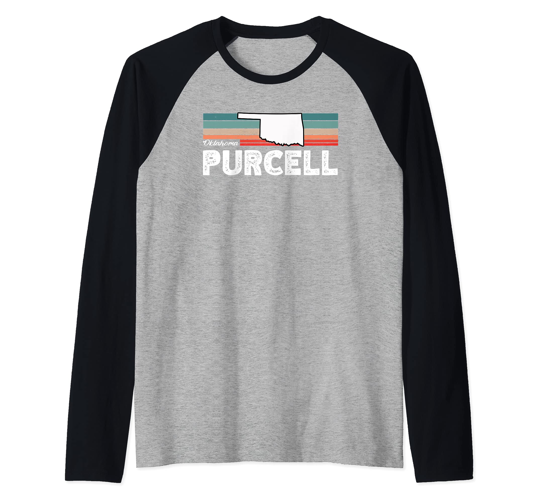Vintage Retro Purcell CA Tourist Native Oklahoma Raglan Baseball Tee