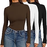 Ekouaer 3 Pack Womens Mock Turtleneck Tops Long Sleeve Shirts Slim Fit Fall Fashion Thermal Underwear Basic Winter Clothing