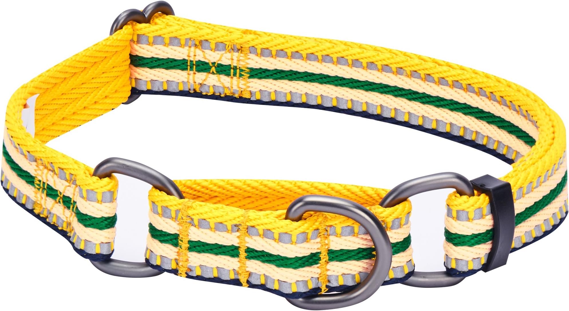 Blueberry Pet 4 Colors 3M Reflective Multi-Colored Stripe Martingale Safety Training Dog Collar, Yellow and Green, Small, Heavy Duty Adjustable Collars for Dogs