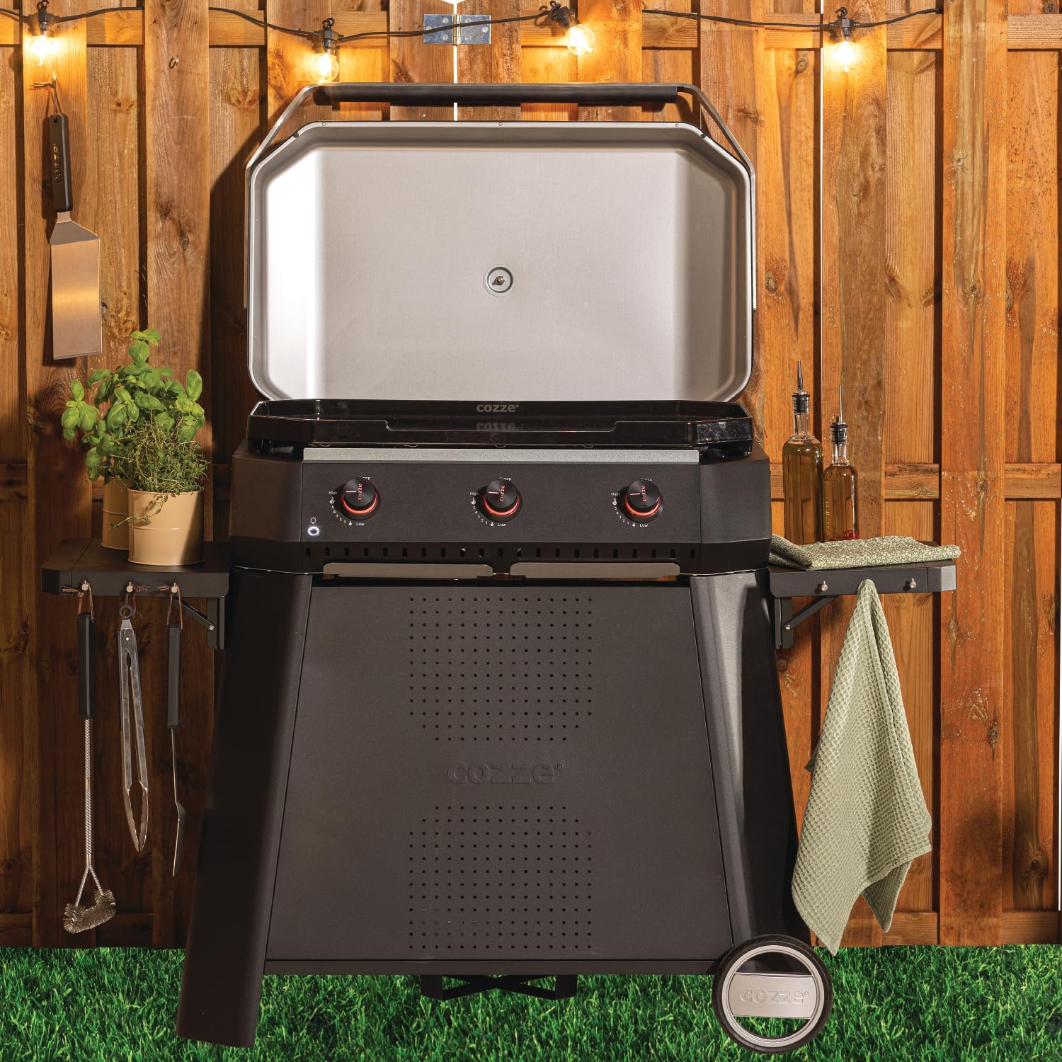 Cozze® Plancha Gasgrill, Große Grillfläche 800x500 mm - Inklusive Regler, Automatische Zündung, LED-Anzeige & Thermometer, in Schwarz/Edelstahl 5
