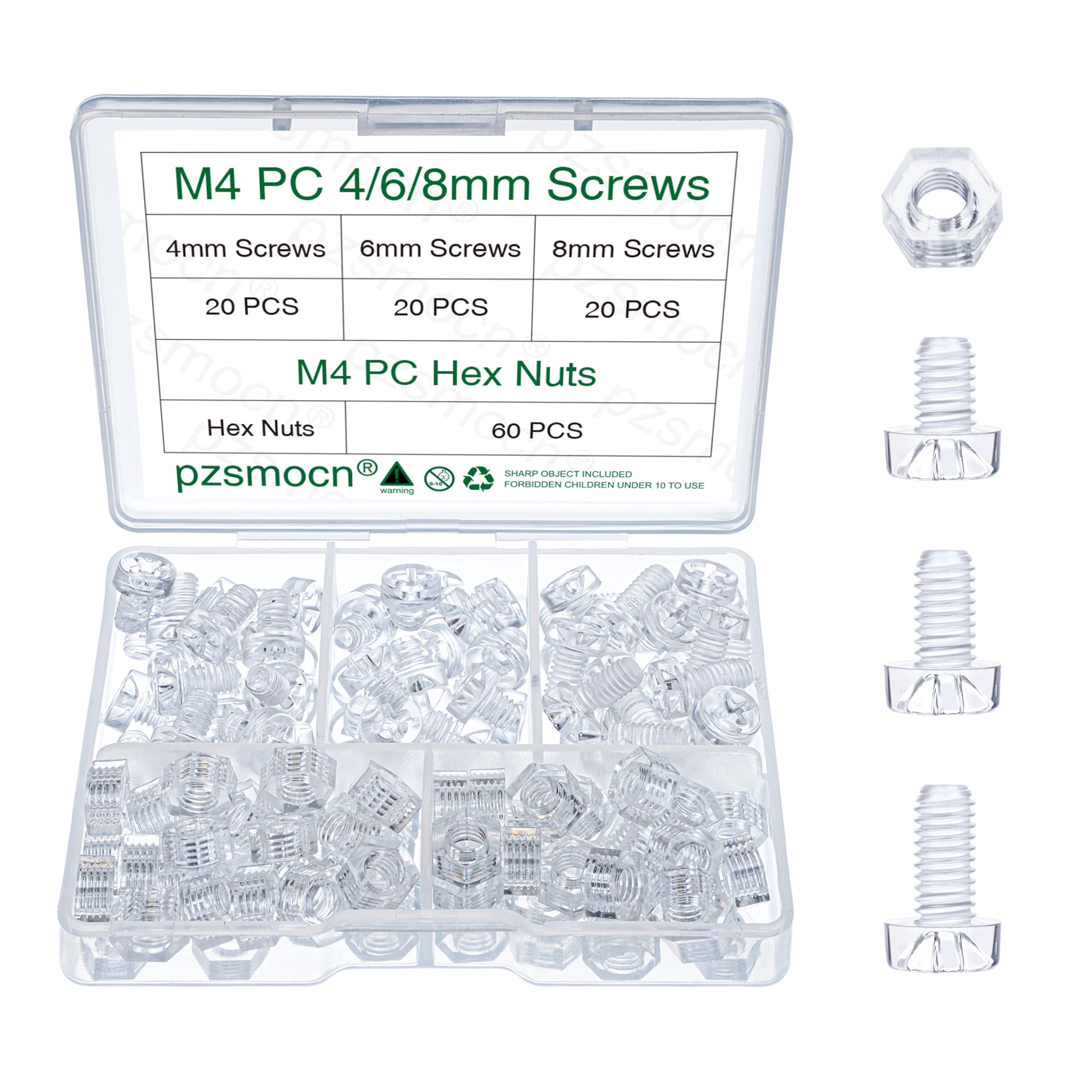 Pzsmocn 120 Pieces M4*4/6/8mm PC Transparent