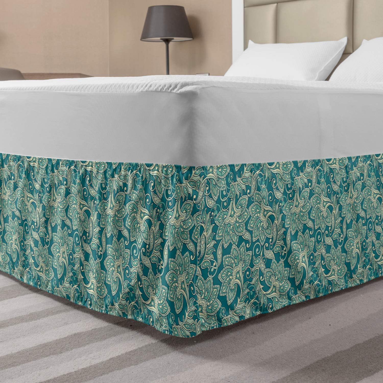 Lunarable Paisley Elastic Bed Skirt, Oriental Floral