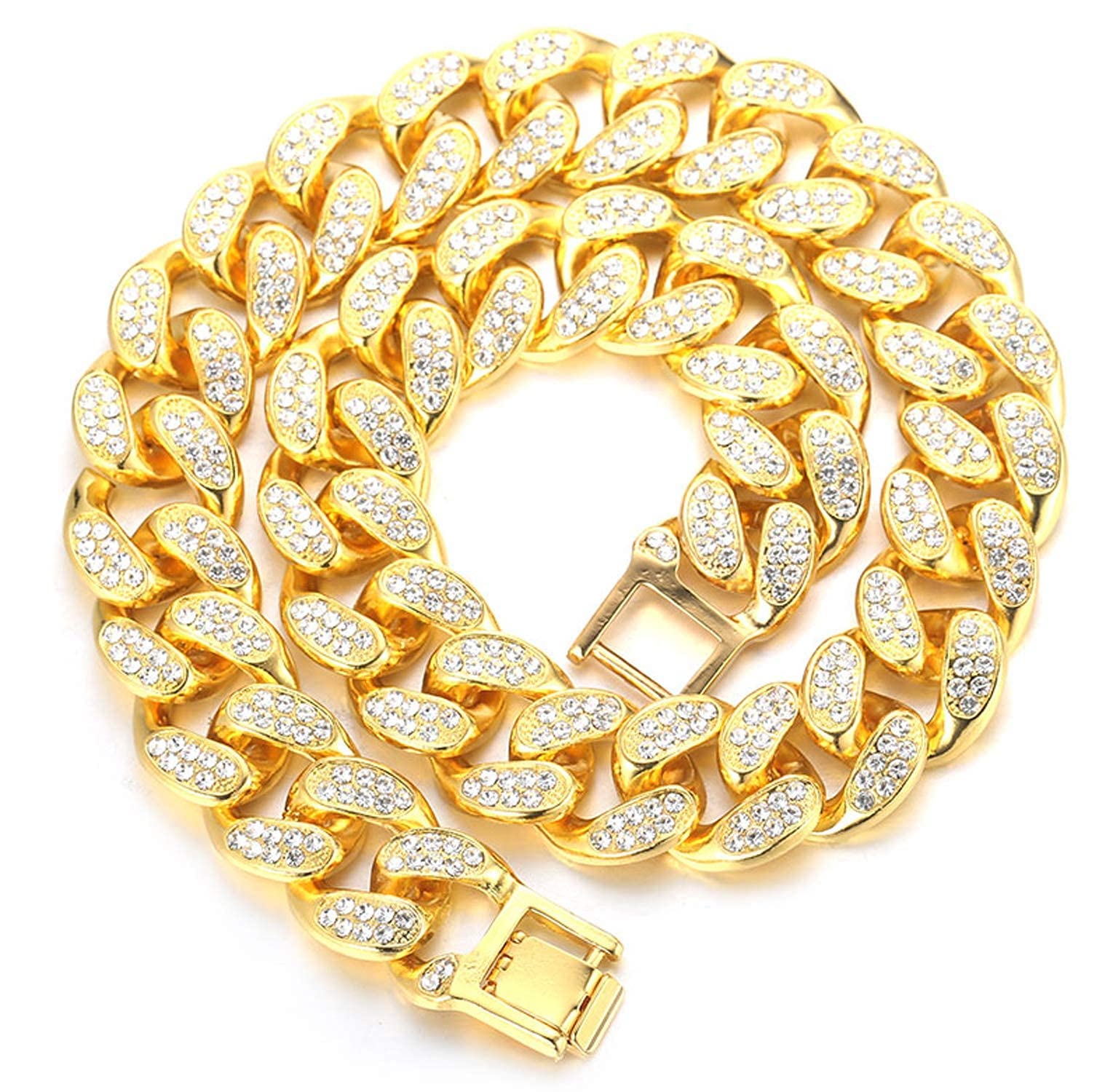 HALUKAKAH Cuban Link Chain for Men Iced Out,20MM Men's Gold Chain Miami 18k Real Gold Plated Choker Necklace 75cm,Full Cz Diamond Cut Prong Set,Gift for Him — image 1