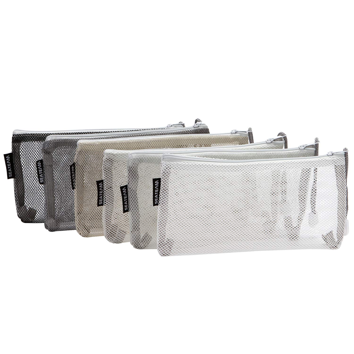 Sea Team 6pcs Multicolored Portable Travel Toiletry Pouch Nylon Mesh Cosmetic Makeup Organizer Bag with Zipper : Beauty
