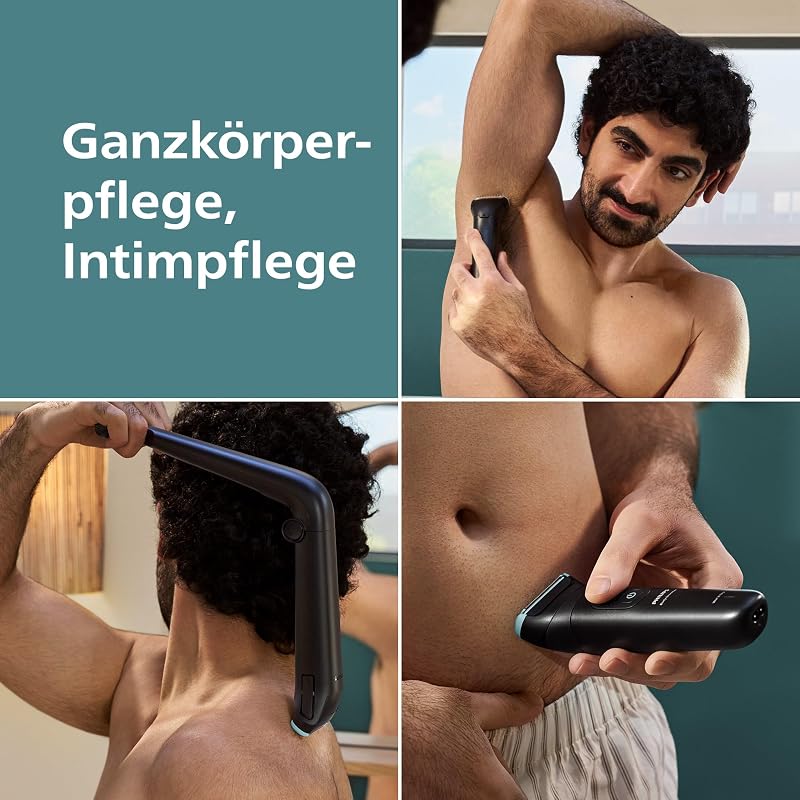 Bodygroom 5000 für Herren – mit Dreifachschutz-Rasiersystem, elektrisch trimmen und rasieren im Intimbereich, klappbarer Rückenaufsatz, 100% duschfest, 100 Min. Laufzeit, Modell BG5480/15