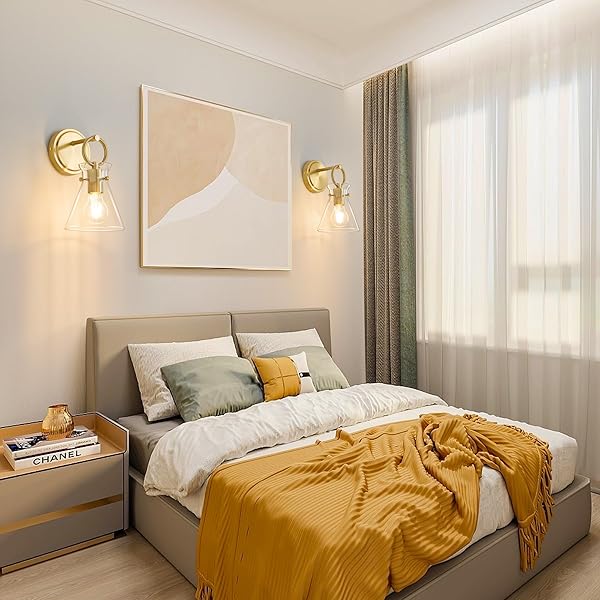 GOLD WALL SCONCE 1-LIGHT HARDWIRED WALL MOUNT MODERN FARMHOUSE VANITY LIGHT FIXTURES WITH 6 INCH CLEAR GLASS SHADE, WALL LIGHTS FOR BATHROOM, BEDROOM, LIVING ROOM, MIRROR, KITCHEN, LIGHTING LAMP