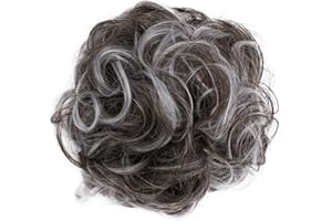 CAISHA Big Hairpiece Scrunchy Updo Bridal Hairstyle curly Messy Bun Brown Gray Mix G25E