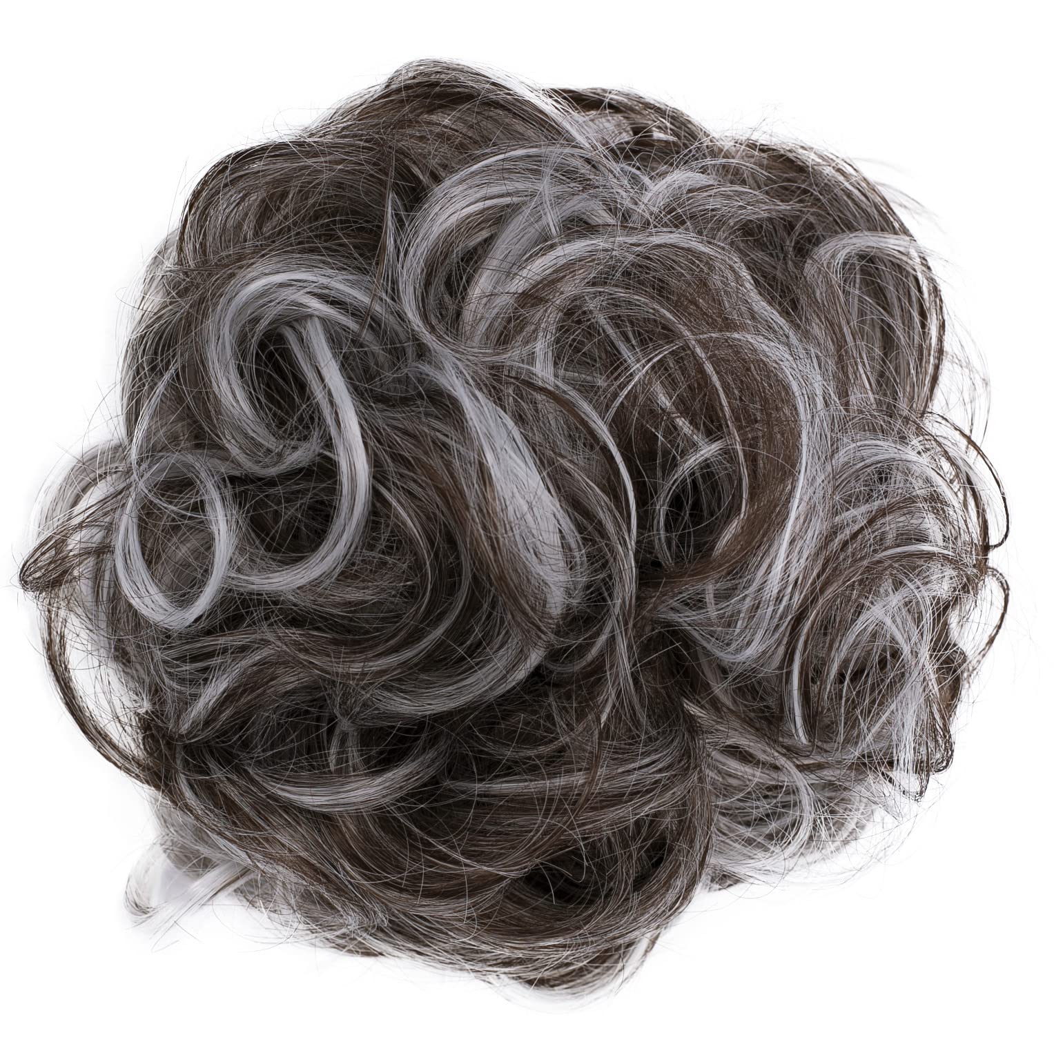 CAISHA Large Hairpiece Scrunchy Instant Updo Curly Messy Bun Brown Gray Mix G25E
