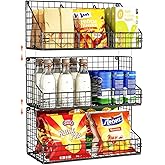 X-cosrack 3 Tier Large Stackable Snack Organizer - Versatile Wall Mounted Wire Storage Basket with Divider for Candy Chip Cans Bars - Ideal for Pantry Office Home