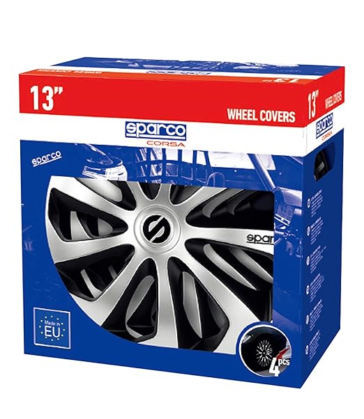 SPARCO SPC1373SVBK Tapacubos Sicilia, Plata/Negro, Set de 4, 13