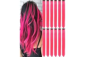 Olldag 12 PCS Hot Pink Hair Extensions Clip in 20 inch, Colored Party Synthetic Neon Highlights Extensions, Rainbow Hair Accessories for Girls Women