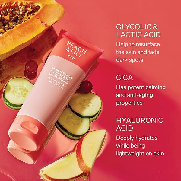 PEACH & LILY – KP BUMP BOSS MICRODERM BODY SCRUB (8.11 OZ) – 10% AHA + PHA – MICROEXFOLIANTS – HYALURONIC ACID, CICA, TEA TREE, SQUALANE, & CUCUMBER – SELF CARE – VEGAN & CRUELTY FREE – KOREAN BEAUTY