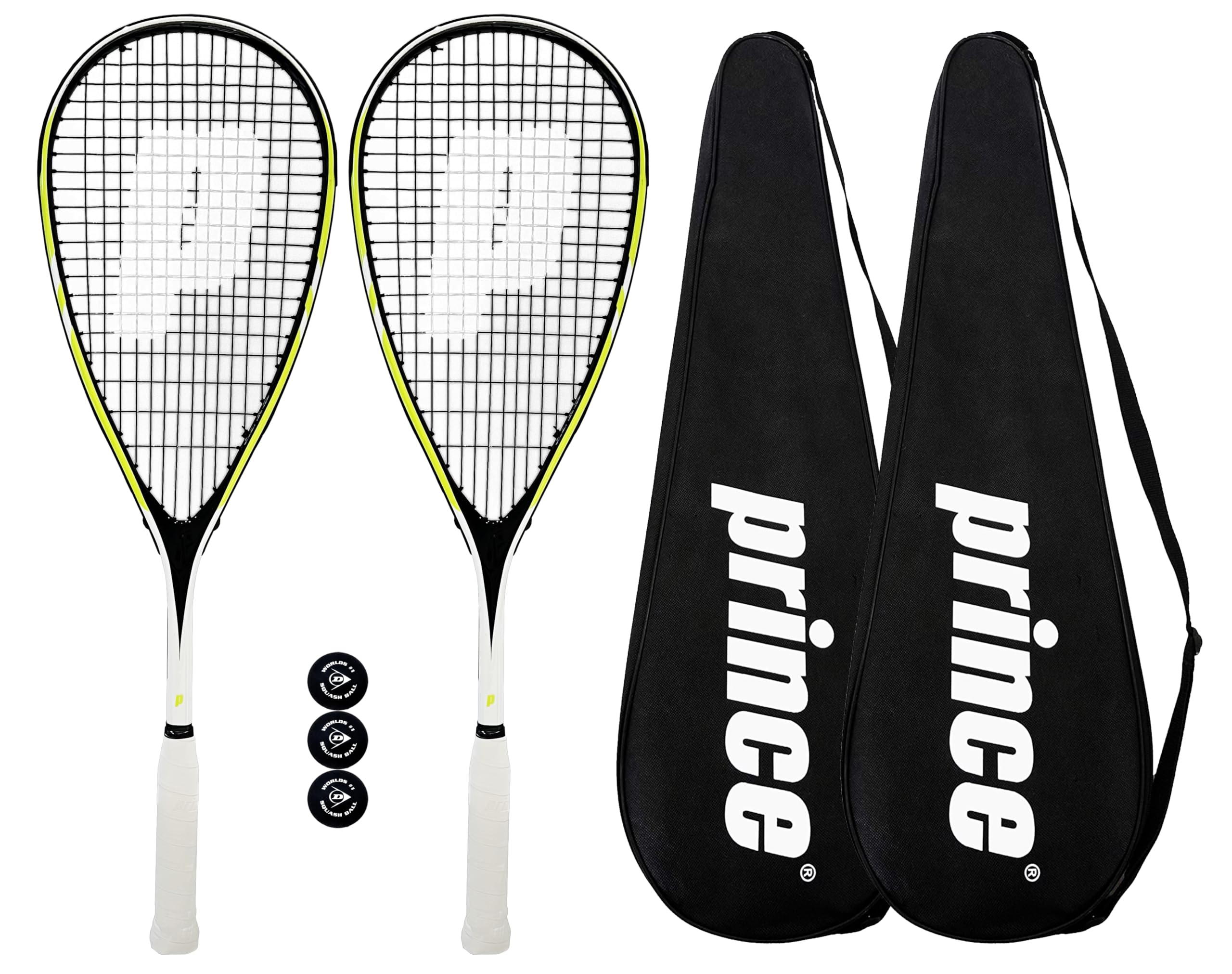 Prince Team 400 & 450 Squash Racket Twin Set Series, inc Full Length Protective Squash Racket Covers & 3 Squash Balls (Team Rebel 450)