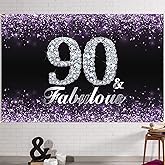 HAMIGAR 6x4ft Happy 90th Birthday Banner Backdrop - 90 & Fabulous Birthday Decorations Party Supplies for Women - Purple