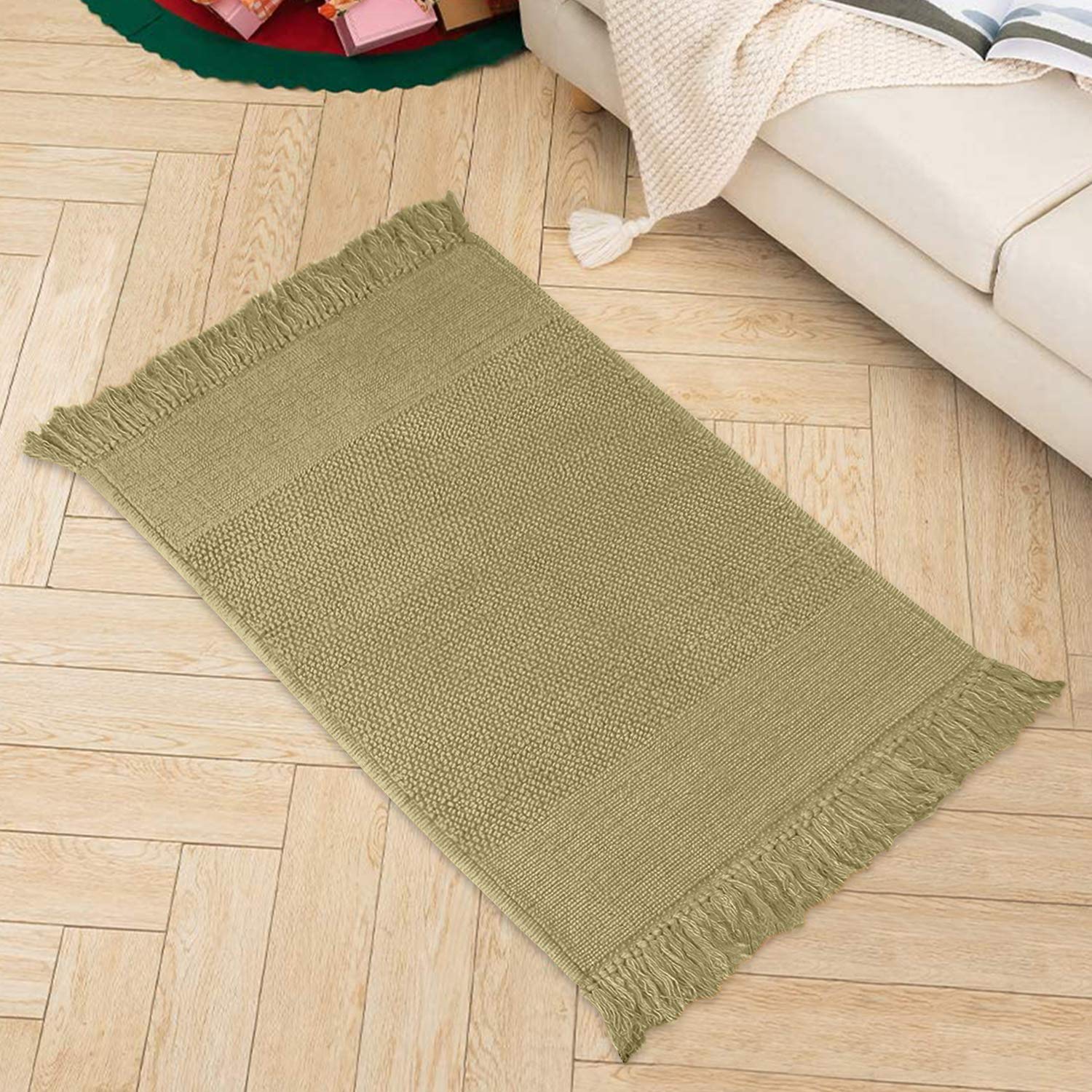 Buy HomeStorie Contemporary Rug (Olive Green, Cotton, 21x40 Inches) Online at Low Prices in