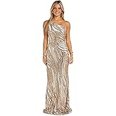 MORGAN AND CO. Juniors One-Shoulder Prom Gown W/Illusion-Trim & Swirl Sequins