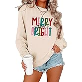 Merry Christmas Sweatshirts Women Merry And Bright Christmas Pullover Top Chenille Patch Letter Printed Xmas Gifts Top