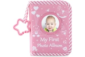 ZOIIWA Baby's My First Family Album Soft Photo Cloth Book Pink Girl My First Book of Photos Pink Baby Memory Album Gift Holds 4x6 Pictures for Babies Newborn Toddler & Kids Baby Shower