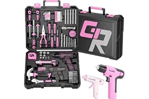 GRENPRO Pink Tool Set Drill Set, 188PCS Tool Kit For Home with Pink Cordless Drill Power, Hand Tool Kit for Women, Basic Household Auto Car Repair Tool Box for Men, Portable Storage Box Tools Sets