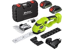 DOCSMART Hedge Trimmer Cordless with Battery, 2-in-1 Electric 21V Handheld Grass Shear Cutter with 2 Pack Rechargeable Battery, Men Gifts Mini Bush Trimmer Kit for Garden Yard Lawn Pruning