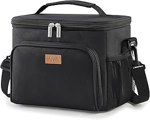 Lifewit Isolierte Kühltasche, Wiederverwendbare Lunchtasche, Tragbare Kühlbox auslaufsicher, Tragetasche mit verstellbarem Schulterriemen für Erwachsene für Arbeit/Picknick, Schwarz, 15L 24 Dosen