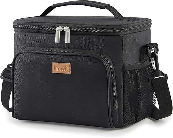 Lifewit Isolierte Kühltasche, Wiederverwendbare Lunchtasche, Tragbare Kühlbox auslaufsicher, Tragetasche mit verstellbarem Schulterriemen für Erwachsene für Arbeit/Picknick, Schwarz, 15L 24 Dosen