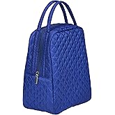 Large Quilted Fabric Cotton Reusable Inusulated Lunch Tote Bag Cooler Snack Bag Women Pretty Thermal Lunch box Storage Gift Bag for Work & Outdoor (Blue)