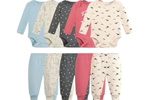 MEYSAHO Baby Newborn Layette 10-Piece Clothing Sets Soft Cotton Bodysuits Pants Sets for Baby Boys Girls Toddler Unisex