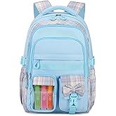 QIXIHU Girls Backpack, 17-Inch Bookbag for Middle & Elementary School, Kawaii Kids Backpack for Girls Ages 6-12(Blue)