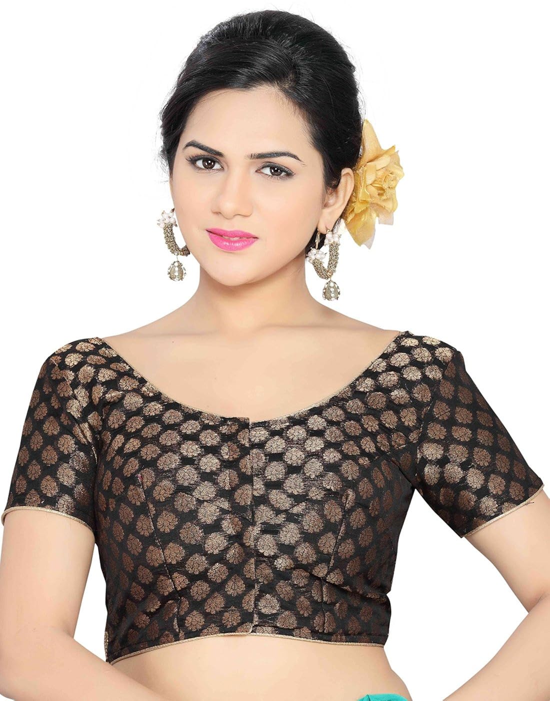 studio shringaar wedding black solid short sleeve non-padded blouse