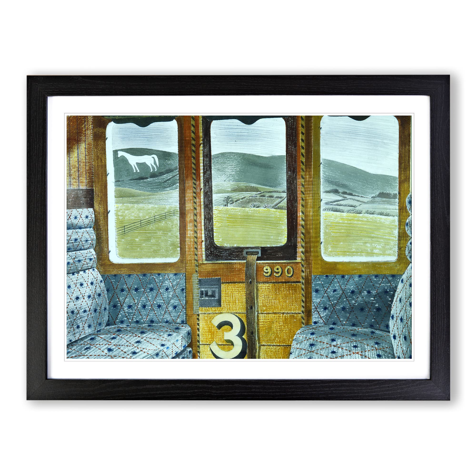 Train Landscape By Eric Ravilious Classic Painting Framed Print | A4 Black Framed Wall Art | Ready to Hang | Classic Vehicle Picture | Living Room Bedroom Lounge Office