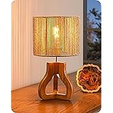 EDISHINE Small Table Lamp, Rose Wood Tripod Nightstand Lamp, Handwoven Paper Rope Shade, 14.6" Rattan Bedside Lamp for Bedroom Living Room, Office, On-Off Line Switch, E26 Base(Bulb Not Included)