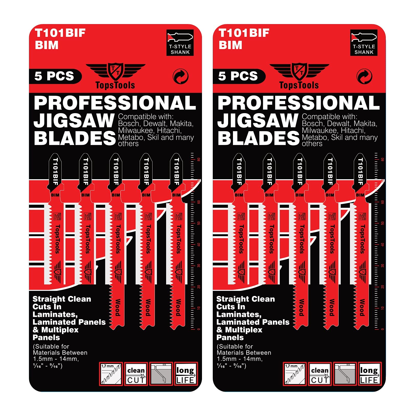 10 x TopsTools T101BIF Laminate Cutting Jigsaw Blades