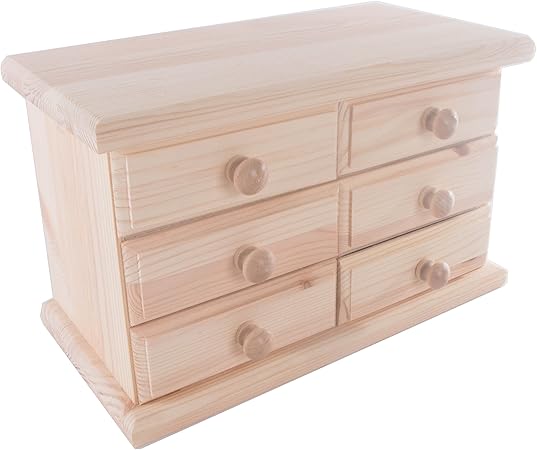Caja de madera sin pintar, con 6 cajones/24,5 x 12,5 x 15,2 cm): Amazon.es: Hogar