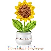 Kaptron Crochet Sunflower for Home Office Desk Car Decor, Funny Positive Crochet Flowers, Emotional Support Plush Plant Gifts for Women