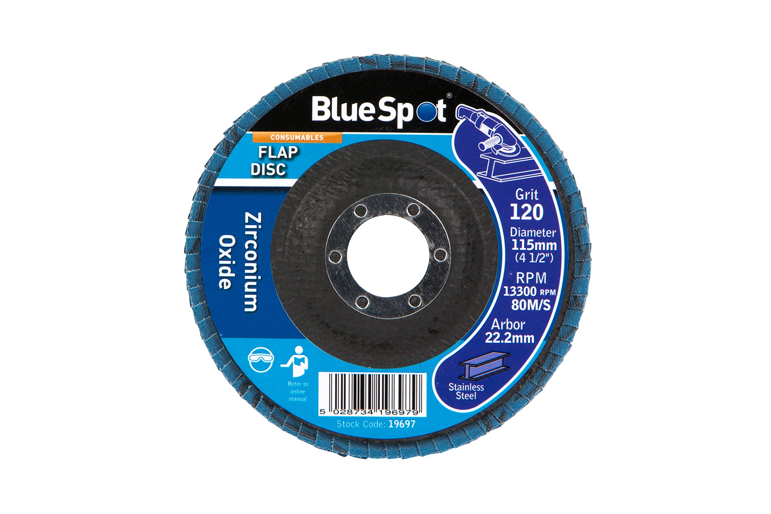 Blue Spot Tools 19697 120 Grit Zirconium Flap Disc, Green