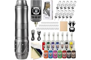 HAWINK Tattoo Gun Kit Wireless Tattoo Pen Machine with Power Supply LCD digital 3.7V Lithium Battery 1600mAh 1Pcs 14 inks EM1