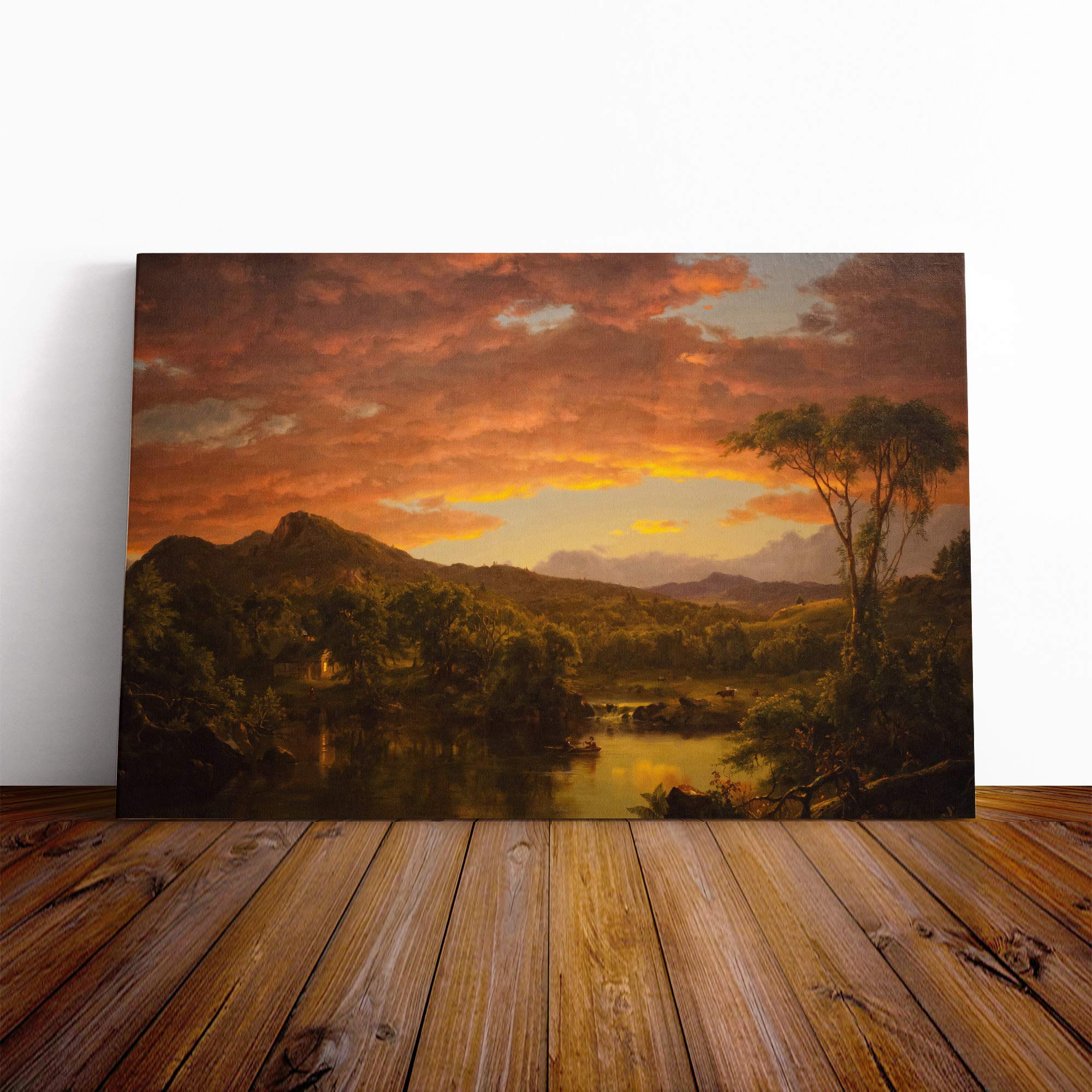 Frederic Edwin Church A Country Mounted & Stretched Box Frame Picture Canvas Print | Gallery Wrapped 30mm Frame Wall Art | 20x14 inches | Ready to Hang | Contemporary Cityscape Picture | Living Room