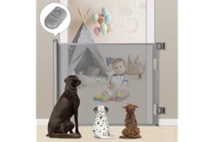 MYPIN Retractable Baby Gate, Extra Wide Safety Kids or Pets Gate, 33” Tall, Extends to 55” Wide, Mesh Safety Dog Gate for Stairs, Indoor, Outdoor, Doorways, Hallways, Easy to Wipe(Grey)