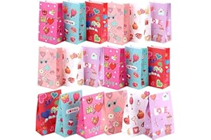 PARMA77 40 Pack Valentines Gift Bags Valentines Day Goodie Bags for Kids Class, 6 Designs Valentines Day Paper Gift Bags Treat Bags Candy Bags for Party Favor Supplies